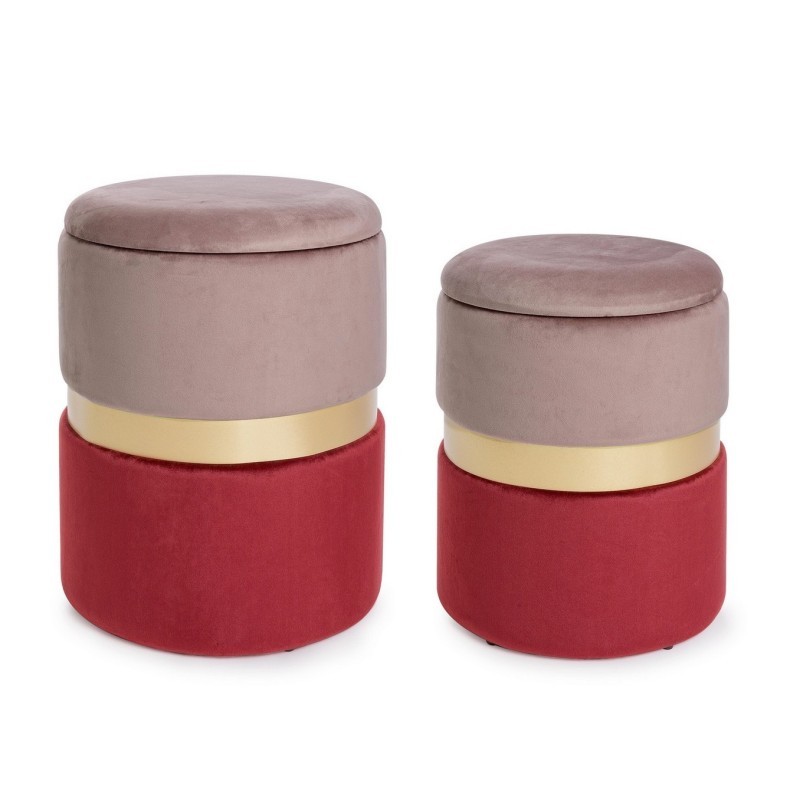 SET CONJUNTO 2 POUFS CONT POLINA ROSA-ROJO