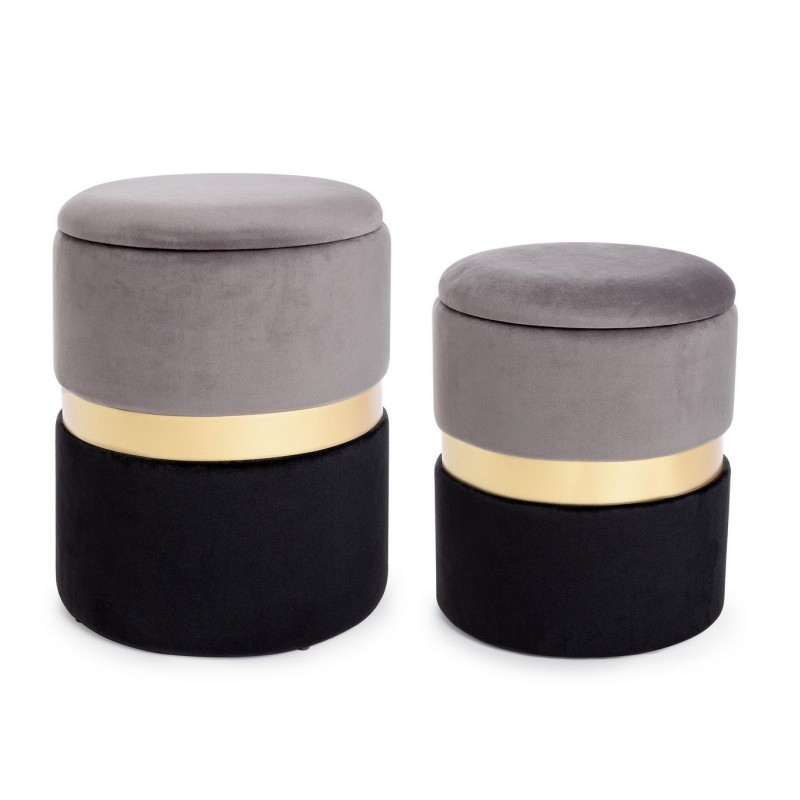 SET CONJUNTO 2 POUFS CONT POLINA GRIS-NEG