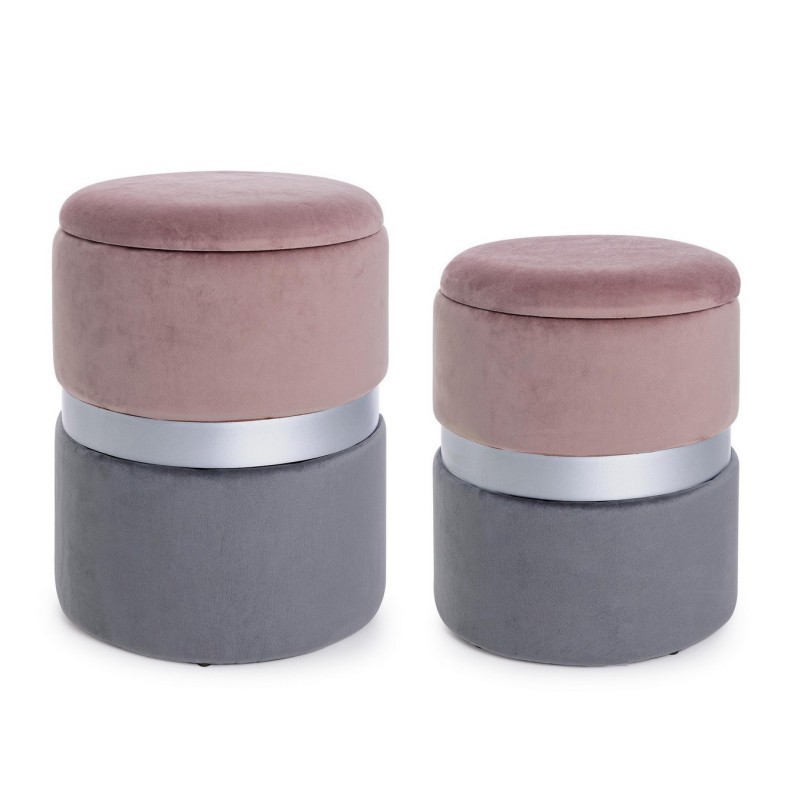 SET CONJUNTO 2 POUFS CONT POLINA ROSA-GRIS